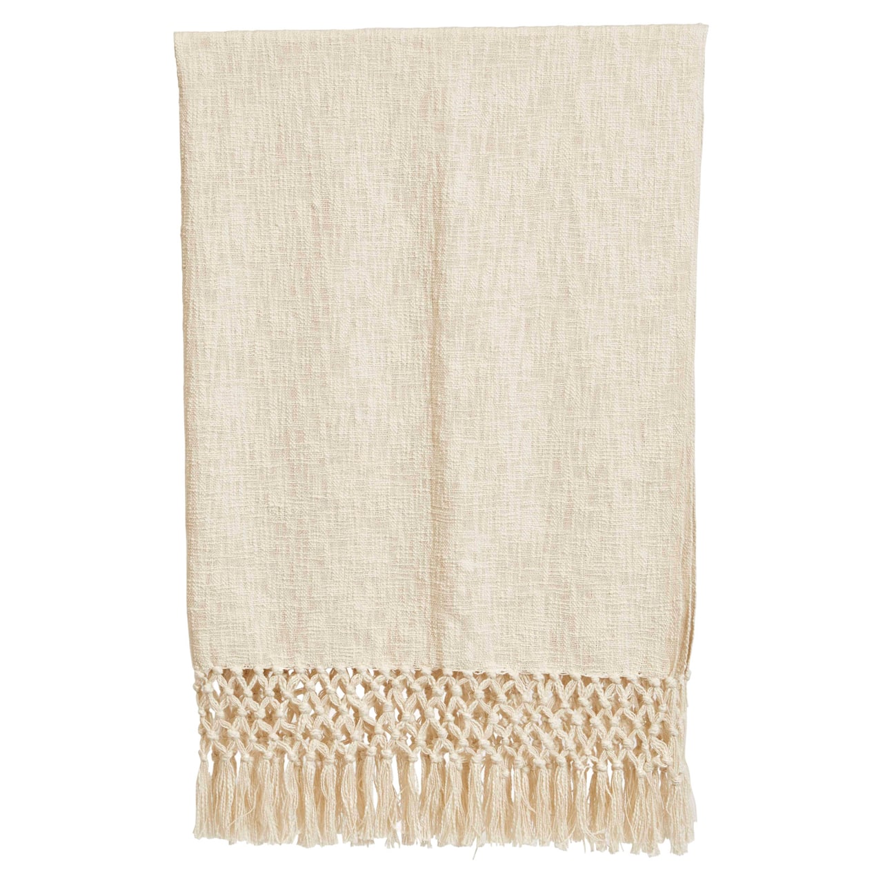 Hello Honey® Cream Woven Cotton Throw Blanket with Crochet & Fringe